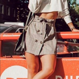 Plaid Skirt with Tie Waist and Buttons - S